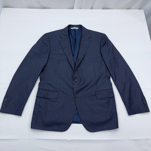 Samuelsohn Super 150's Wool Blazer‎ Sport Coat Mens 42R Blue Pinstriped Jacket